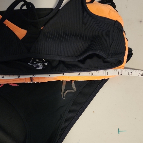 Black and Orange Bikini BUNDLE With Floral Embroidery On Bottoms In Med - Picture 2 of 7
